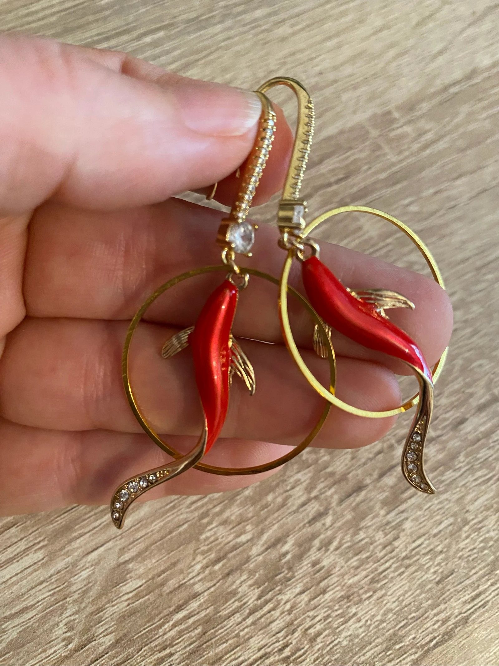 Boucles d’oreilles carpe koï et strass  – photo 4